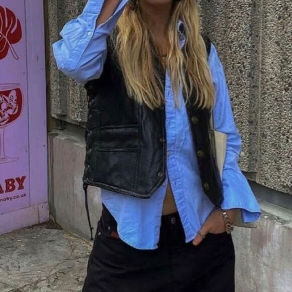 Vintage black Leather Vest - Picture 1 of 6